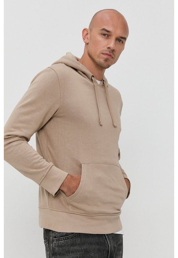 Brave Soul Bluza męska kolor beżowy z kapturem gładka. Okazja: na co dzień. Typ kołnierza: kaptur. Kolor: beżowy. Materiał: dzianina. Wzór: gładki. Styl: casual