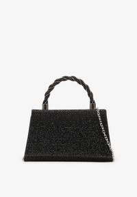 Born2be - Czarna Cyrkoniowa Torebka Kuferek z Ozdobną Rączką i Łańcuszkiem Fesalela. Kolor: czarny. Styl: elegancki