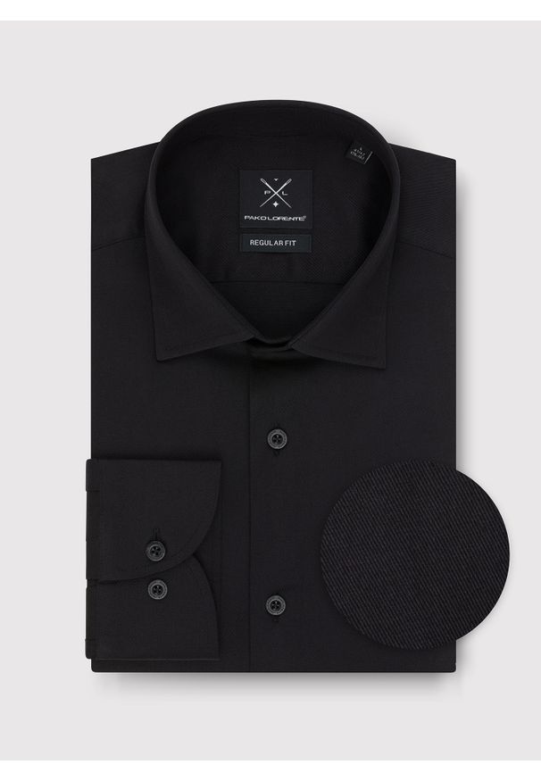 Pako Lorente - PAKO LORENTE – Czarna koszula męska. Kolor: czarny. Materiał: bawełna, elastan. Długość rękawa: długi rękaw. Długość: długie