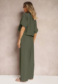 Renee - Ciemnozielony 2-Częściowy Komplet z Wiskozy Koszula o Luźnym Kroju Szerokie Spodnie Velvitela. Kolor: zielony. Materiał: wiskoza. Wzór: bez wzorów #2