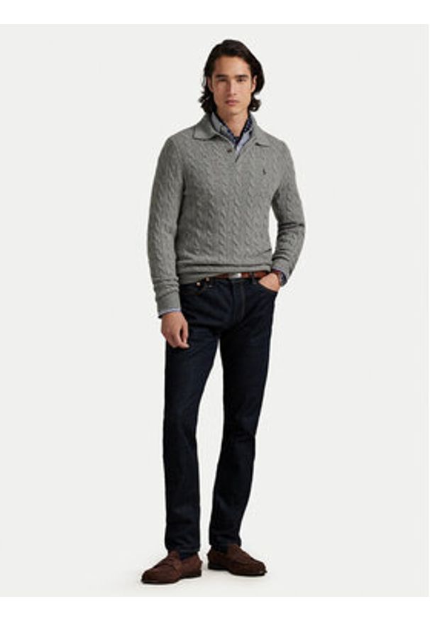 Polo Ralph Lauren Sweter 710974165002 Szary Regular Fit. Typ kołnierza: polo. Kolor: szary. Materiał: wełna