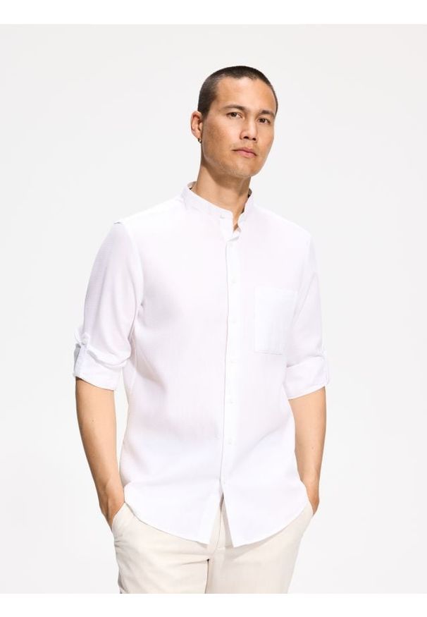 Reserved - Bawełniana koszula slim fit - biały. Kolor: biały. Materiał: bawełna