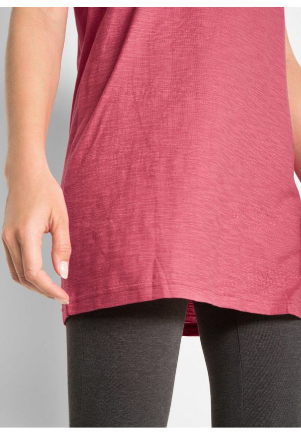 bonprix - Długi T-shirt z czystej bawełny. Kolor: różowy. Materiał: bawełna. Długość rękawa: krótki rękaw. Długość: krótkie, długie
