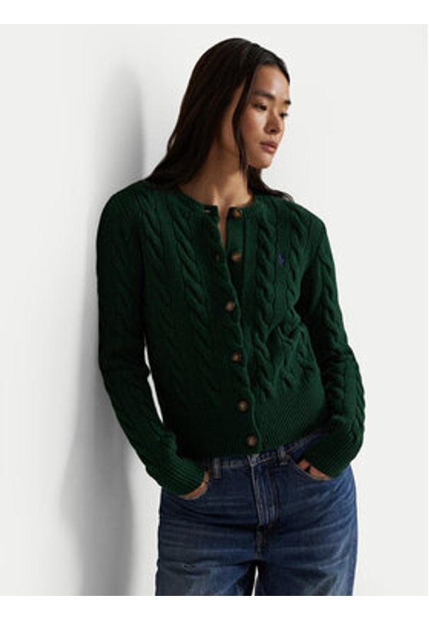 Polo Ralph Lauren Kardigan 211972104008 Zielony Slim Fit. Typ kołnierza: polo. Kolor: zielony. Materiał: wełna