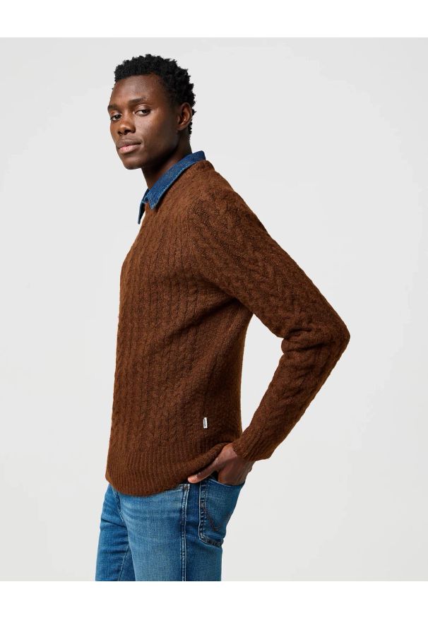Wrangler - MESKI SWETER WRANGLER CABLE KNIT SWEATER MAHOGANY HEATHER 112371665