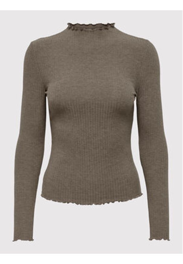 only - ONLY Bluzka Emma 15180040 Brązowy Slim Fit. Kolor: brązowy. Materiał: syntetyk