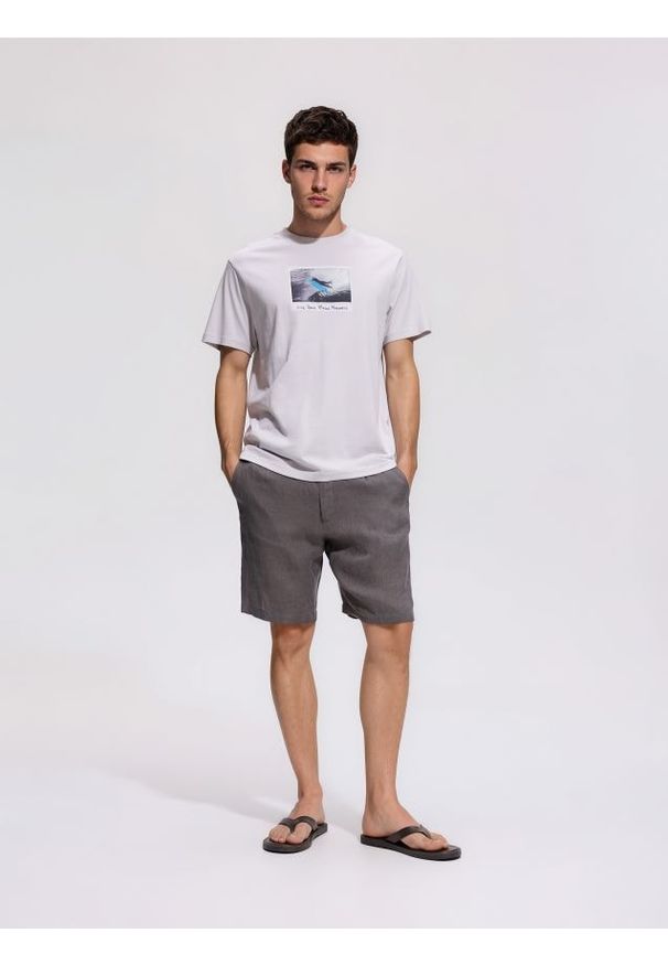 Reserved - T-shirt comfort z nadrukiem - jasnoszary. Kolor: szary. Materiał: bawełna, dzianina. Wzór: nadruk