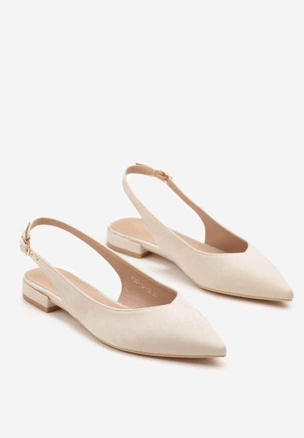 Renee - Beżowe Sandały Slingback Vices z Wkładką ze Skóry Naturalnej Annisae. Okazja: na spotkanie biznesowe. Zapięcie: sprzączka. Kolor: beżowy. Materiał: skóra. Obcas: na obcasie. Styl: elegancki, biznesowy, klasyczny. Wysokość obcasa: niski