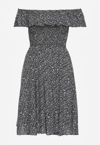 Renee - Czarna Kwiecista Sukienka Hiszpanka z Bawełny z Gumką w Pasie Nevima. Okazja: na co dzień. Typ kołnierza: dekolt hiszpanka. Kolor: czarny. Materiał: bawełna. Sezon: lato. Styl: casual. Długość: mini #4