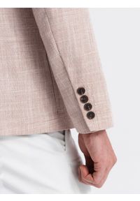 Ombre Clothing - Męska marynarka o kroju REGULAR z lnem - jasnobeżowa V2. Okazja: do pracy. Kolor: beżowy. Materiał: len. Wzór: aplikacja. Styl: klasyczny, elegancki #6