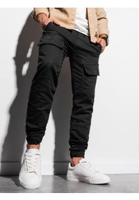 Ombre Clothing - Spodnie męskie joggery P925 - czarne - XL. Okazja: na co dzień. Kolor: czarny. Materiał: bawełna, poliester, elastan. Styl: casual #2