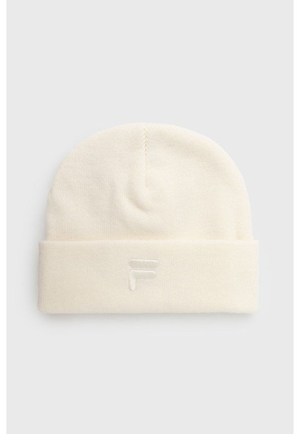 Fila czapka kolor beżowy z grubej dzianiny. Kolor: beżowy. Materiał: dzianina