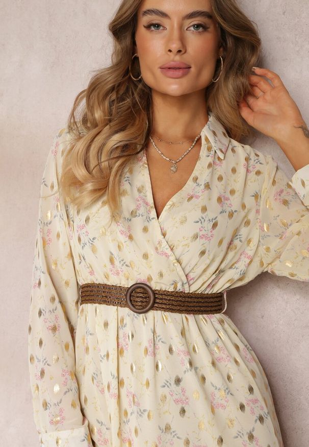 Renee - Jasnożółta Sukienka Sachiel. Kolor: żółty. Długość rękawa: długi rękaw. Wzór: kwiaty. Długość: maxi