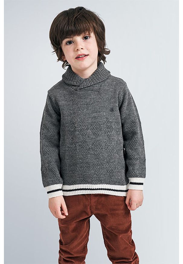 Mayoral - Sweter dziecięcy 104-134 cm. Okazja: na co dzień. Kolor: szary. Materiał: wełna, materiał, dzianina, akryl. Wzór: gładki. Styl: casual