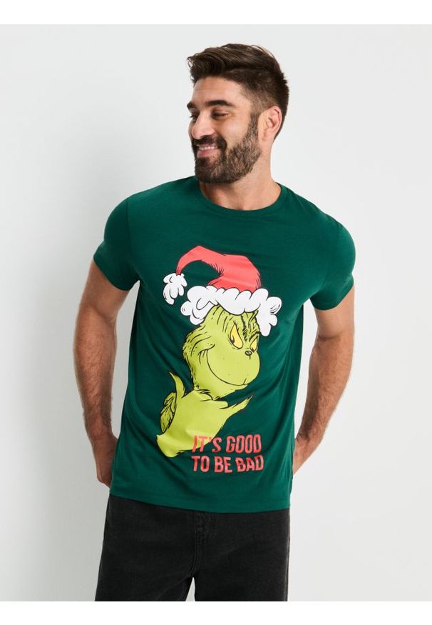 Sinsay - Koszulka z krótkim rękawem Grinch - zielony. Kolor: zielony. Długość rękawa: krótki rękaw. Długość: krótkie