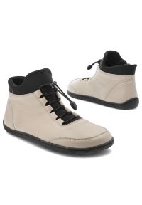 Beżowe Trzewiki Wasak Ocieplane Buty Barefoot Damskie. Okazja: na spacer, na co dzień. Kolor: beżowy. Materiał: skóra. Wzór: grochy. Styl: casual, elegancki #2