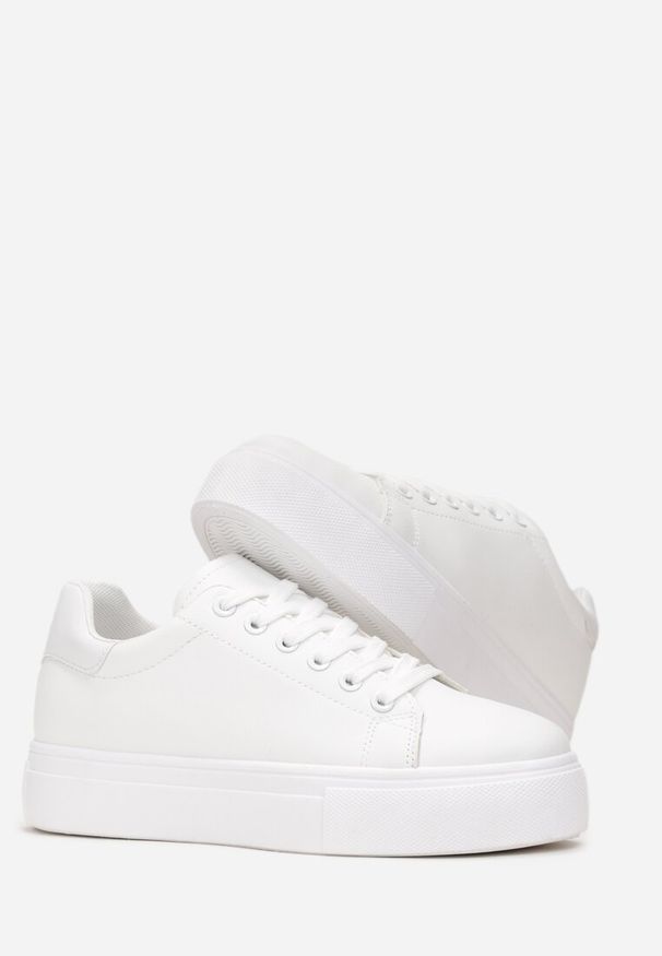 Renee - Białe Sznurowane Sneakersy z Cholewką przed Kostkę Narelina. Wysokość cholewki: przed kostkę. Kolor: biały. Szerokość cholewki: normalna. Sezon: jesień, wiosna