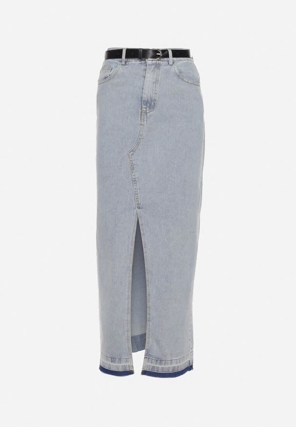 Born2be - Jasnoniebieska Spódnica Jeansowa o Ołówkowym Kroju z Rozcięciem z Przodu Ramalla. Okazja: do pracy, na spotkanie biznesowe. Kolor: niebieski. Materiał: jeans. Styl: biznesowy, klasyczny