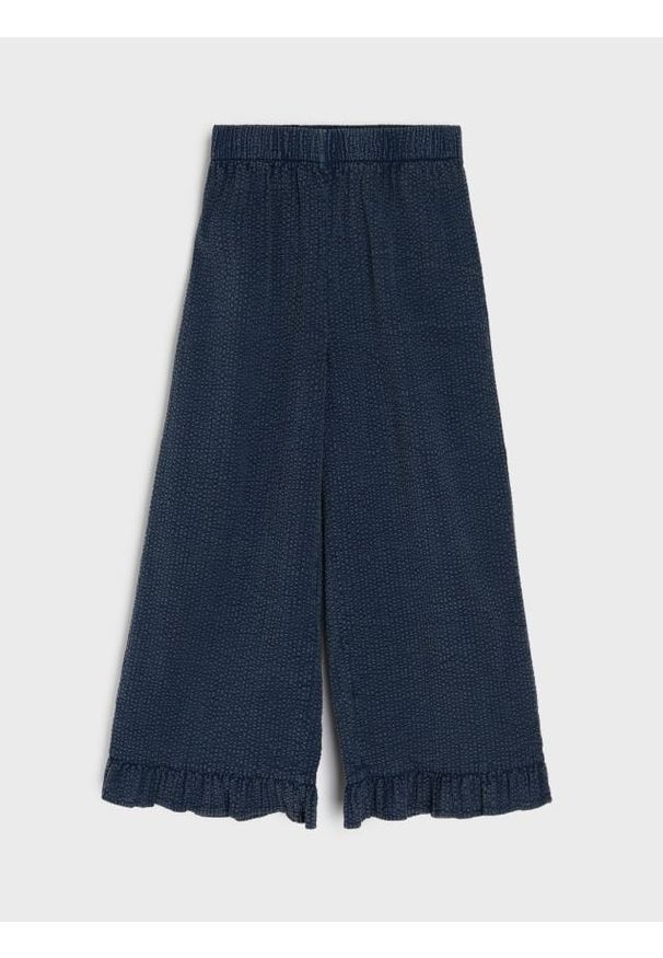 Sinsay - Jeansy wide leg z gumką w pasie - granatowy. Kolor: niebieski
