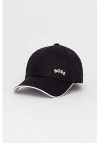 BOSS - Boss czapka Athleisure kolor czarny gładka. Kolor: czarny. Materiał: bawełna. Wzór: gładki