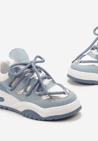 Renee - Niebieskie Sneakersy Ozdobione Kolorowymi i Metalicznymi Wstawkami na Grubej Podeszwie Oplevia. Kolor: niebieski. Wzór: aplikacja, kolorowy #4