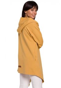 BE - Hoodie długa bluza damska bez zapięcia z kapturem asymetryczna żółta. Okazja: do pracy, na spacer. Typ kołnierza: kaptur. Kolor: żółty. Materiał: materiał, elastan, dresówka, dzianina, bawełna. Długość: długie