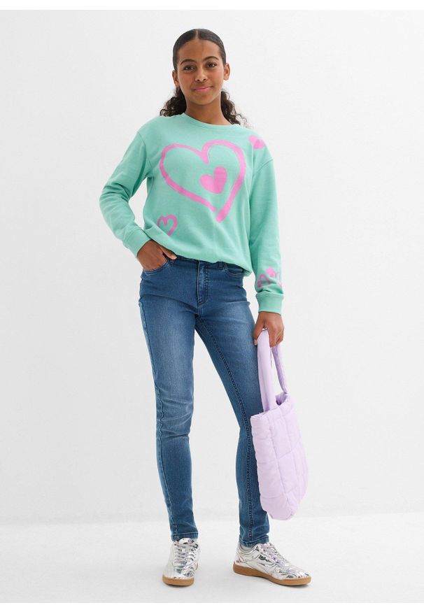 bonprix - Bluza z balonowym dołem, z czystej bawełny organicznej. Kolor: zielony. Materiał: bawełna