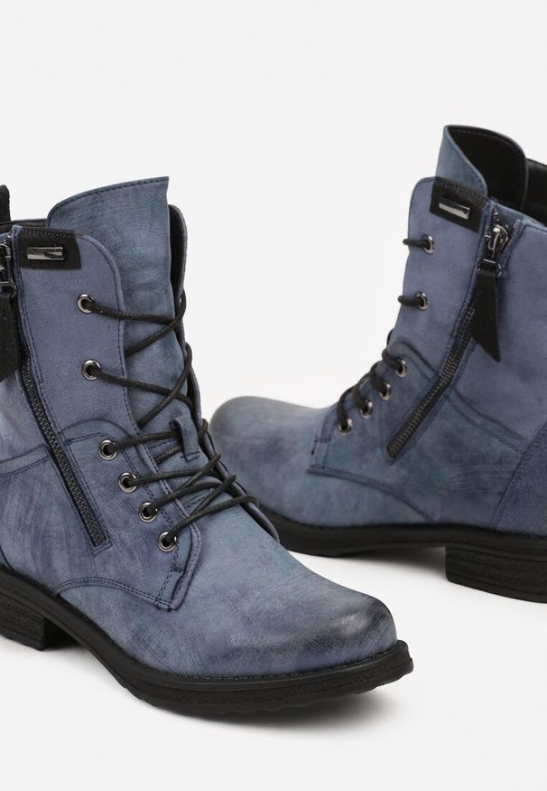 Renee - Niebieskie Botki Sznurowane z Zamkiem Hiyab. Okazja: na co dzień. Zapięcie: zamek. Kolor: niebieski. Materiał: jeans. Obcas: na obcasie. Styl: elegancki, casual. Wysokość obcasa: średni
