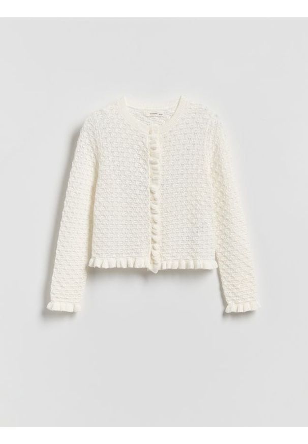 Reserved - Ażurowy kardigan z bawełny - złamana biel. Materiał: bawełna. Wzór: ażurowy