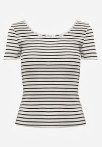 Renee - Biało-Granatowy Bawełniany T-shirt Koszulka w Paski z Krótkim Rękawem Fralea. Okazja: na co dzień. Kolor: biały. Materiał: bawełna. Długość rękawa: krótki rękaw. Długość: krótkie. Wzór: paski. Styl: casual, elegancki #8