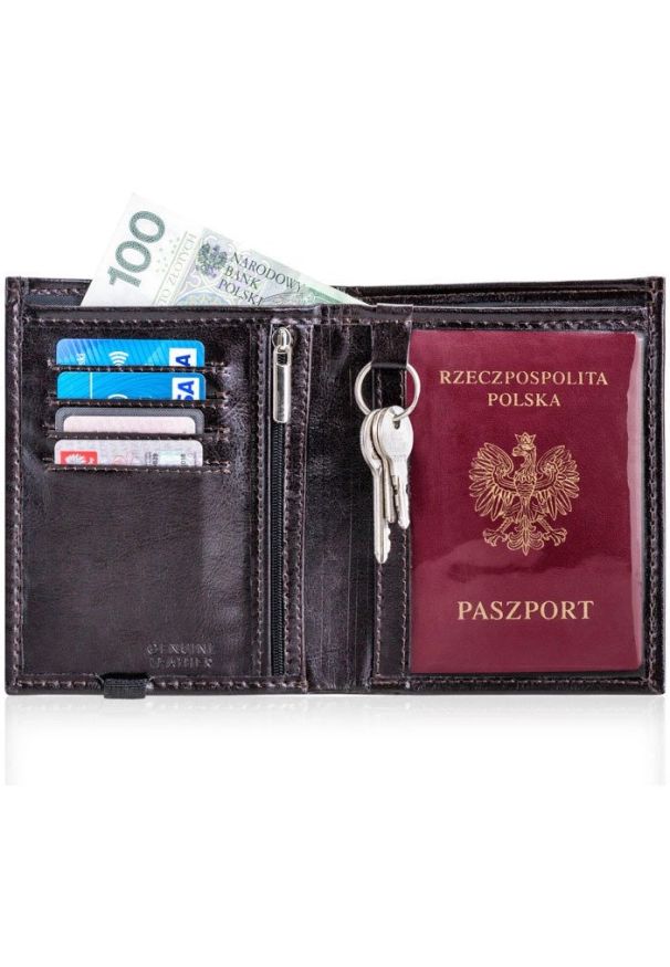 Solier - Skórzany portfel męski na paszport SOLIER SW07 ciemnobrązowy. Kolor: brązowy. Materiał: skóra