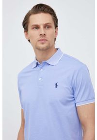 Polo Ralph Lauren polo męski kolor niebieski z aplikacją. Typ kołnierza: polo. Kolor: niebieski. Materiał: poliester. Długość rękawa: krótki rękaw. Długość: krótkie. Wzór: aplikacja #5