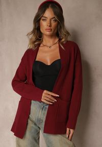 Renee - Bordowy Kardigan z Kaszmirem o Prostym Kroju Bez Zapięć z Kieszeniami Zaisa. Kolor: czerwony. Materiał: kaszmir. Styl: elegancki #4