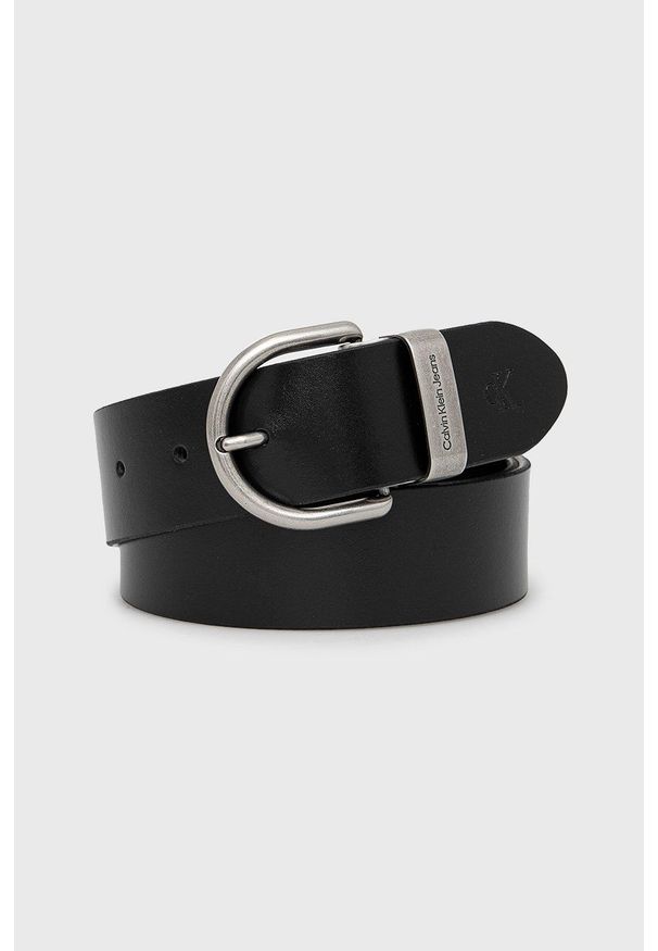 Calvin Klein Jeans pasek skórzany męski kolor czarny. Kolor: czarny. Materiał: skóra