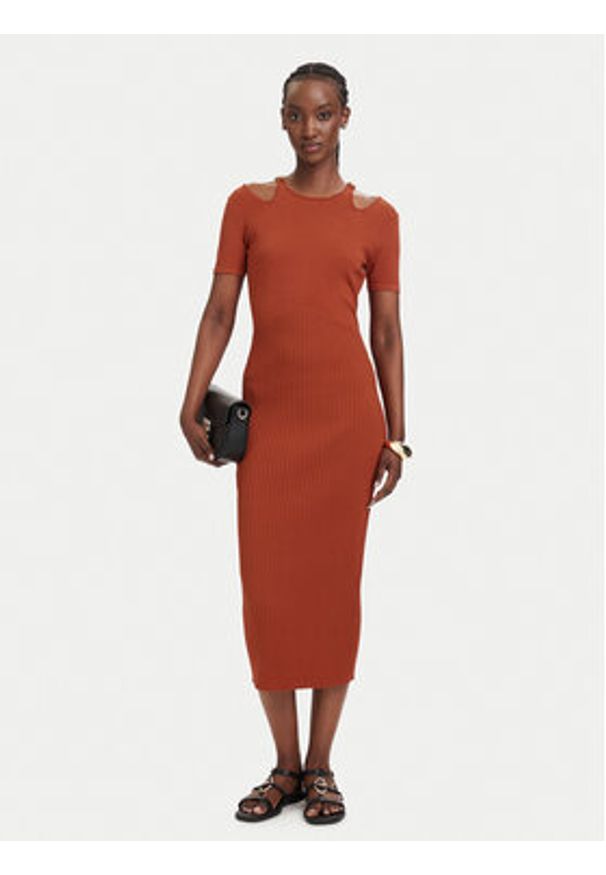 Fracomina Sukienka dzianinowa FJ26SD5001K56501 Czerwony jasny Slim Fit. Kolor: czerwony. Materiał: syntetyk