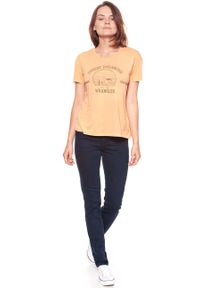Wrangler - WRANGLER T SHIRT DAMSKI DRAPE TEE APRICOT NECTAR W7016DI65 112130884. Wzór: nadruk. Styl: vintage #6