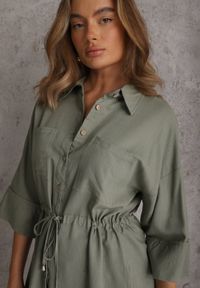 Renee - Zielona Koszula z Lnem Bawełną i Szerokimi Rękawami Moontwist. Okazja: na co dzień. Kolor: zielony. Materiał: len, bawełna. Styl: casual #7