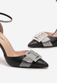 Renee - Czarne Sandały na Szpilce z Noskami w Szpic Ozdobione Klamrą i Cyrkoniami Lutefia. Zapięcie: klamry. Kolor: czarny. Wzór: aplikacja. Obcas: na szpilce #5