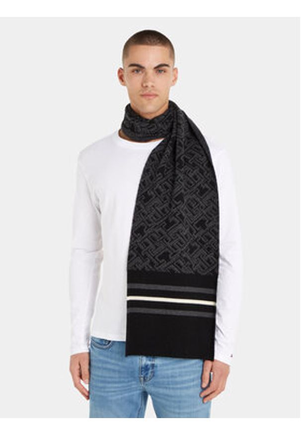 TOMMY HILFIGER - Tommy Hilfiger Szalik Monogram Aop Scarf AM0AM12110 Czarny. Kolor: czarny. Materiał: wełna