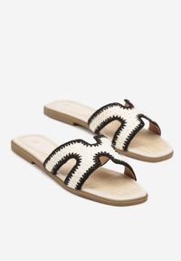 Renee - Beżowo-Czarne Klapki z Geometryczną Cholewką i Haftem Zeramea. Okazja: na co dzień. Kolor: beżowy. Wzór: geometria, haft. Sezon: lato. Styl: casual #6