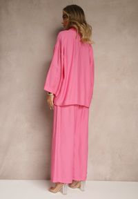 Renee - Fuksjowy Wiskozowy Komplet Oversize Koszula i Spodnie Wide Leg Zierana. Kolor: różowy. Materiał: wiskoza #3