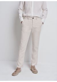 Ochnik - Beżowe lniane spodnie męskie. Kolor: beżowy. Materiał: len. Długość: długie #1