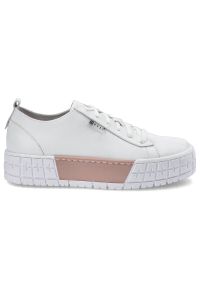 Białe Sneakersy Nessi Damskie Stylowe Obuwie. Okazja: na co dzień, do pracy, na uczelnię. Kolor: biały. Materiał: skóra. Szerokość cholewki: normalna. Wzór: geometria. Obcas: na obcasie. Styl: elegancki. Wysokość obcasa: średni #3