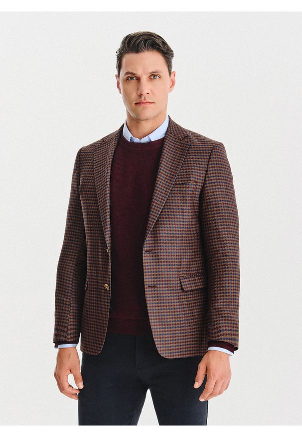 Pako Lorente - PAKO LORENTE – Brązowa marynarka w drobną kratę. Kolor: brązowy. Materiał: poliester, wiskoza, elastan. Sezon: jesień
