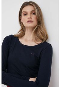 TOMMY HILFIGER - Tommy Hilfiger longsleeve damski kolor granatowy. Kolor: niebieski. Materiał: materiał, dzianina, prążkowany. Długość rękawa: długi rękaw. Długość: długie. Wzór: aplikacja #3