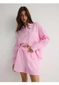 Reserved - Koszula z bawełnianego muślinu - różowy. Kolor: różowy. Materiał: bawełna
