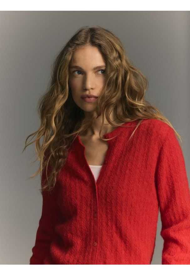 Reserved - Kardigan z wełną alpaki - czerwony. Kolor: czerwony. Materiał: wełna