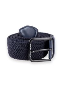 Volcano - Dzianinowy, pleciony pasek męski A-TOM. Kolor: niebieski. Materiał: dzianina. Wzór: napisy. Styl: klasyczny, elegancki #1