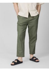 outhorn - Spodnie tkaninowe z lnem męskie - khaki. Kolor: brązowy. Materiał: tkanina, len