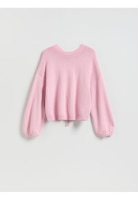 Reserved - Sweter z wiązaniem z tyłu - różowy. Kolor: różowy. Materiał: dzianina, bawełna #1